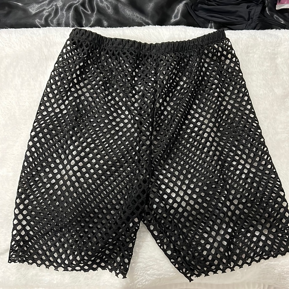 Black fishnet biker shorts